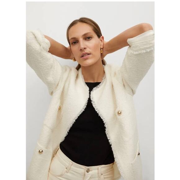 MANGO Pocket Tweed Jacket Sz L Ivory NWT - Picture 3 of 16